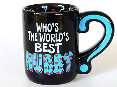 400ml Custom black ceramic coffee mugs with question mark handle straight shaped funny hubby