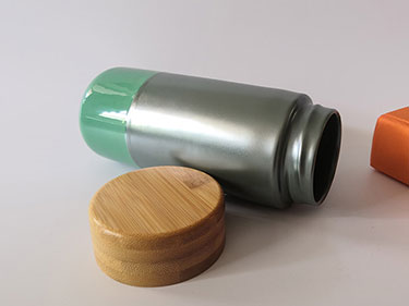 Custom double insulated travel ceramic coffee mug with bamboo lid
